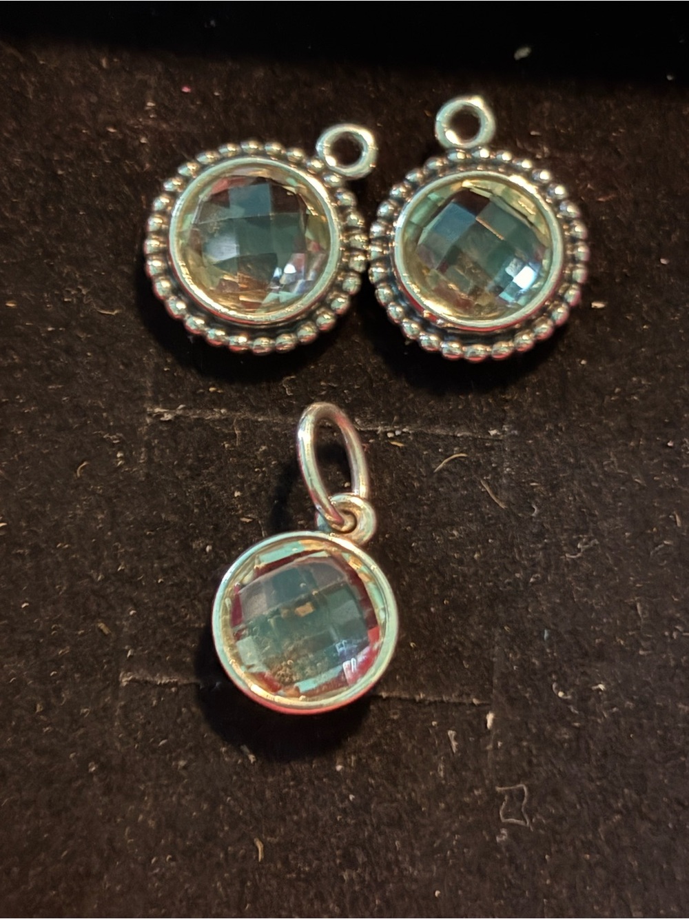 Pandora Sterling Silver green quartz Faceted Glass Charm Set